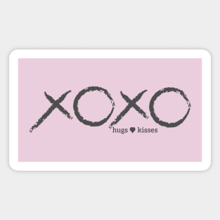 XOXO: Hugs and Kisses in Charcoal on Pink Magnet